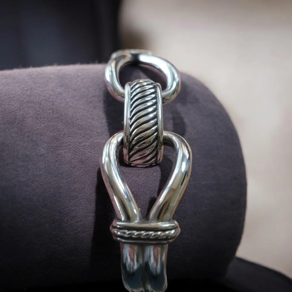 BRIGHTON Silver Tone Double Link with Knott Bracelet Cable Chunky